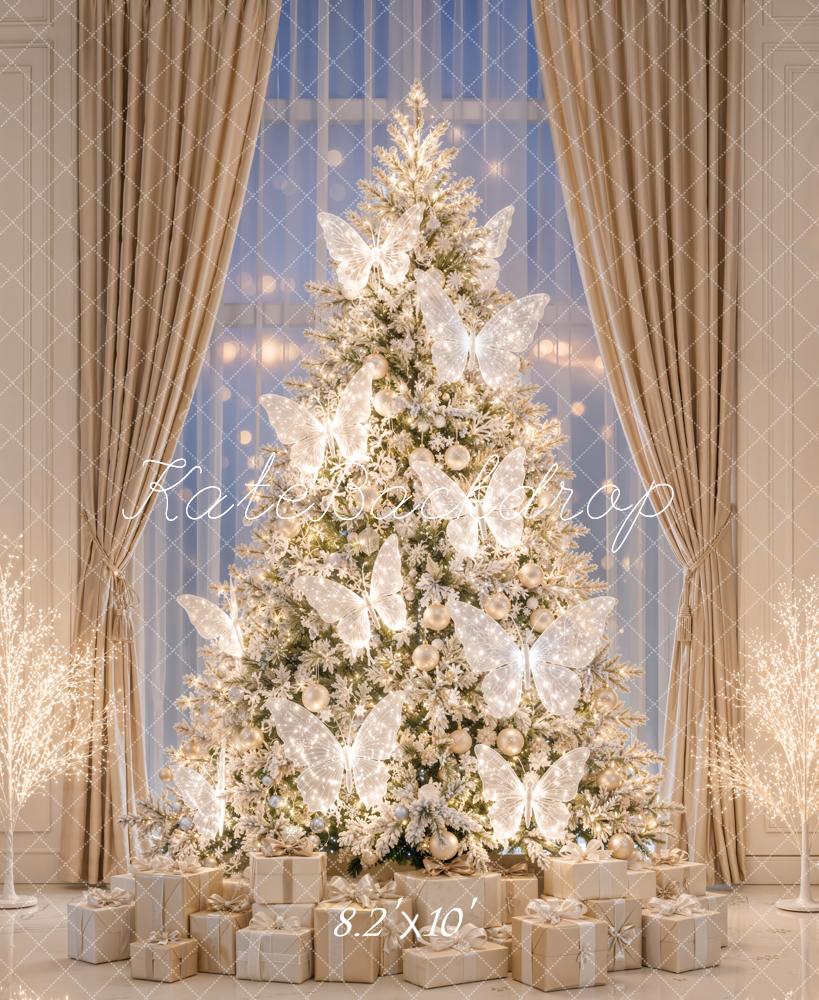 Kate Christmas Fairy Butterfly Sparkling Lights Christmas Tree Window Printed Backdrop Designed by Emetselch