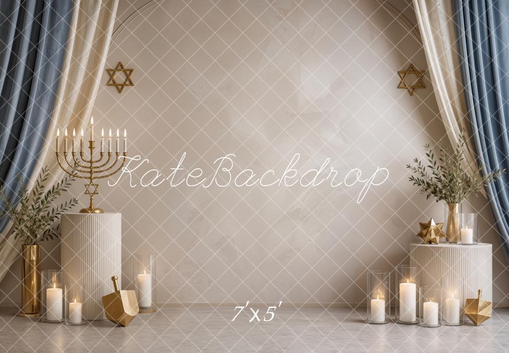 Kate Hanukkah Menorah Star of David Drapery Candles Printed Backdrop Designed by Ashley Ward