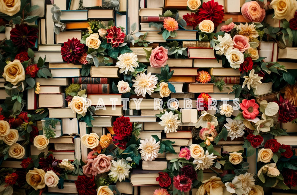 Book Sign Backdrop Vintage Books and Floral Wall Backdrop