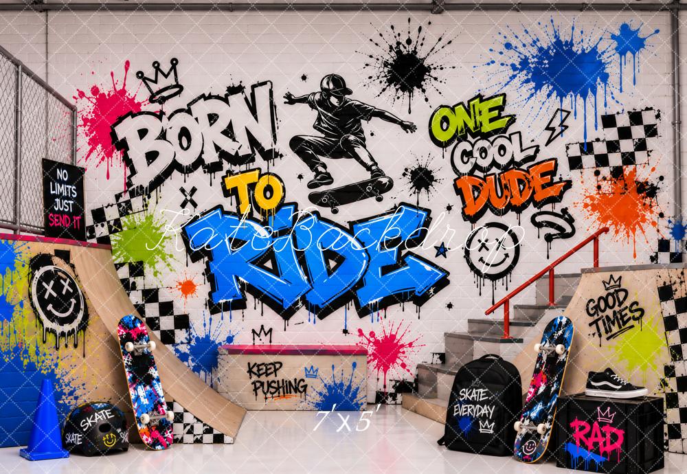 Kate Graffiti Skateboarder Skate Park Street Art Printed Backdrop Designed by Ashley Paul