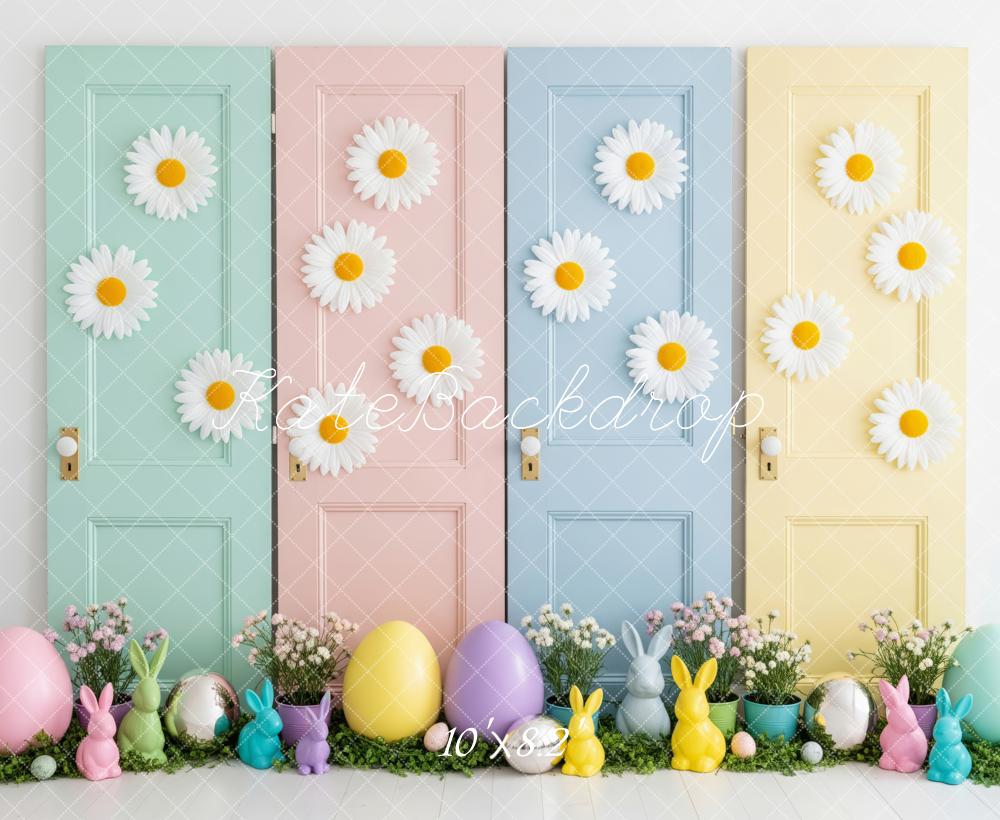 Kate Easter Bunny Pastel Doors Daisies Eggs Printed Backdrop Designed by Patty Roberts