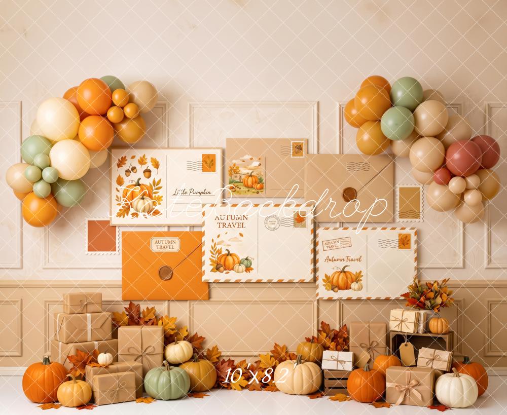 Kate Fall Birthday Postcard Gifts Balloon Pumpkins Printed Backdrop Designed by Patty Roberts