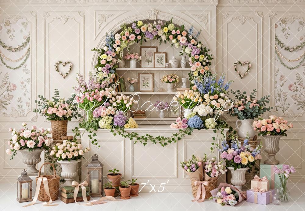 Kate Spring Blossom Flower Arch Ivory Fine Art Wall Printed Backdrop Designed by Patty Roberts