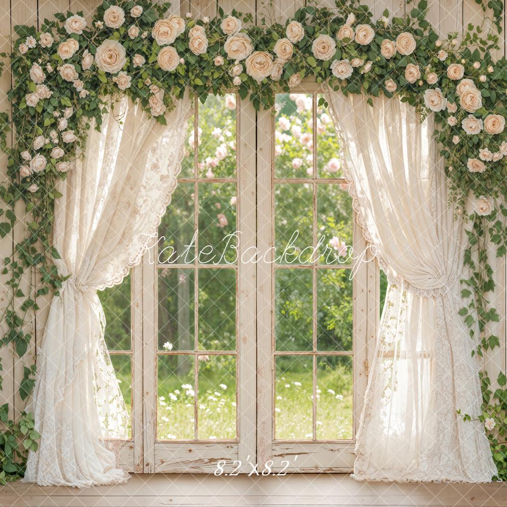 Kate Spring Flower Arch Window Lace Curtains Backdrop Designed by Emetselch