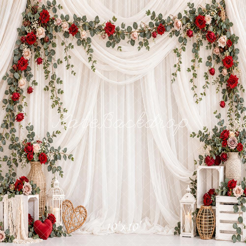 Kate Wedding Flower Arch Red Roses Printed Backdrop Designed by Emetselch