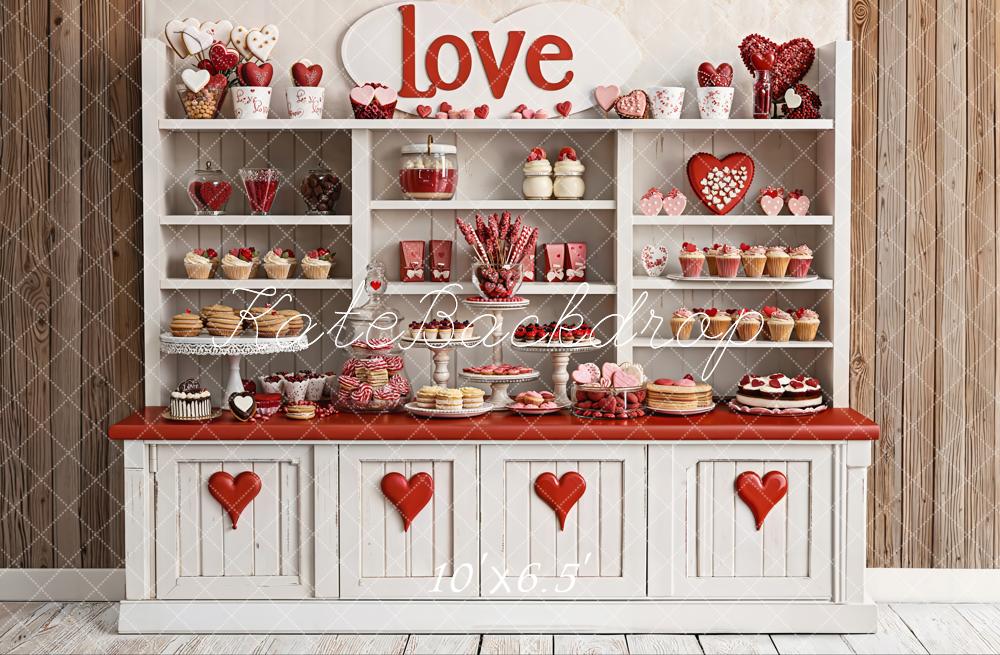 Kate Valentine's Day Kitchen Dessert Hearts Cupcakes Sweets Backdrop Designed by Emetselch