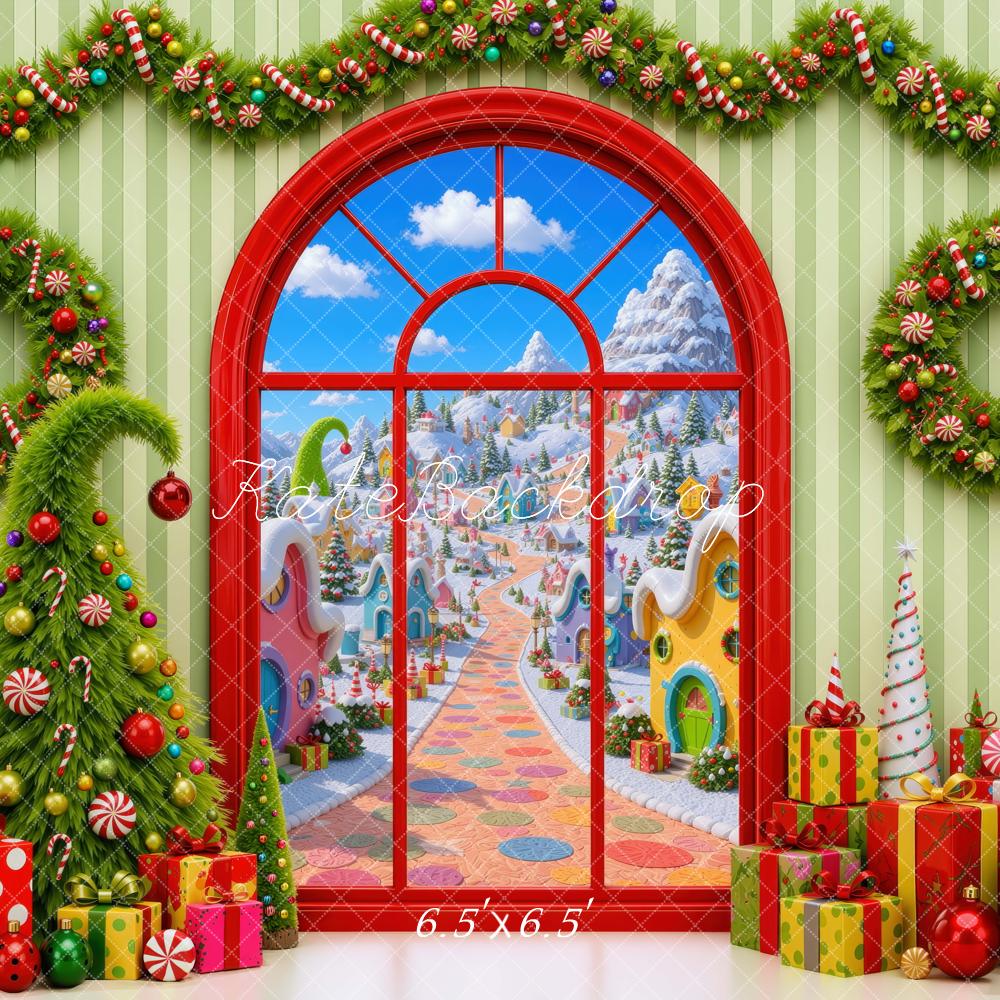 Kate Christmas Tree Whoville Village Window Garland Wreath Gifts Presents Printed Backdrop Designed by Mini MakeBelieve