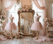 Kate Elegant Ballet Dress Studio Floral Mirror Pink Printed Backdrop Designed by Ashley Paul