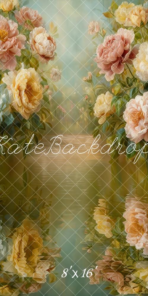 Kate Sweep Flower Arch Water Reflection Pastel Floral Backdrop Designed by GQ