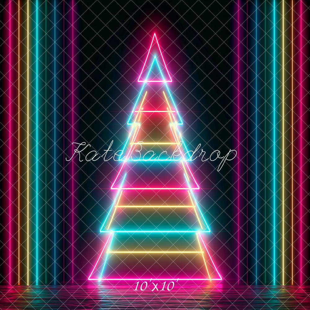 Kate Christmas Neon Tree Colorful Lines Printed Backdrop Designed by Angela Miller