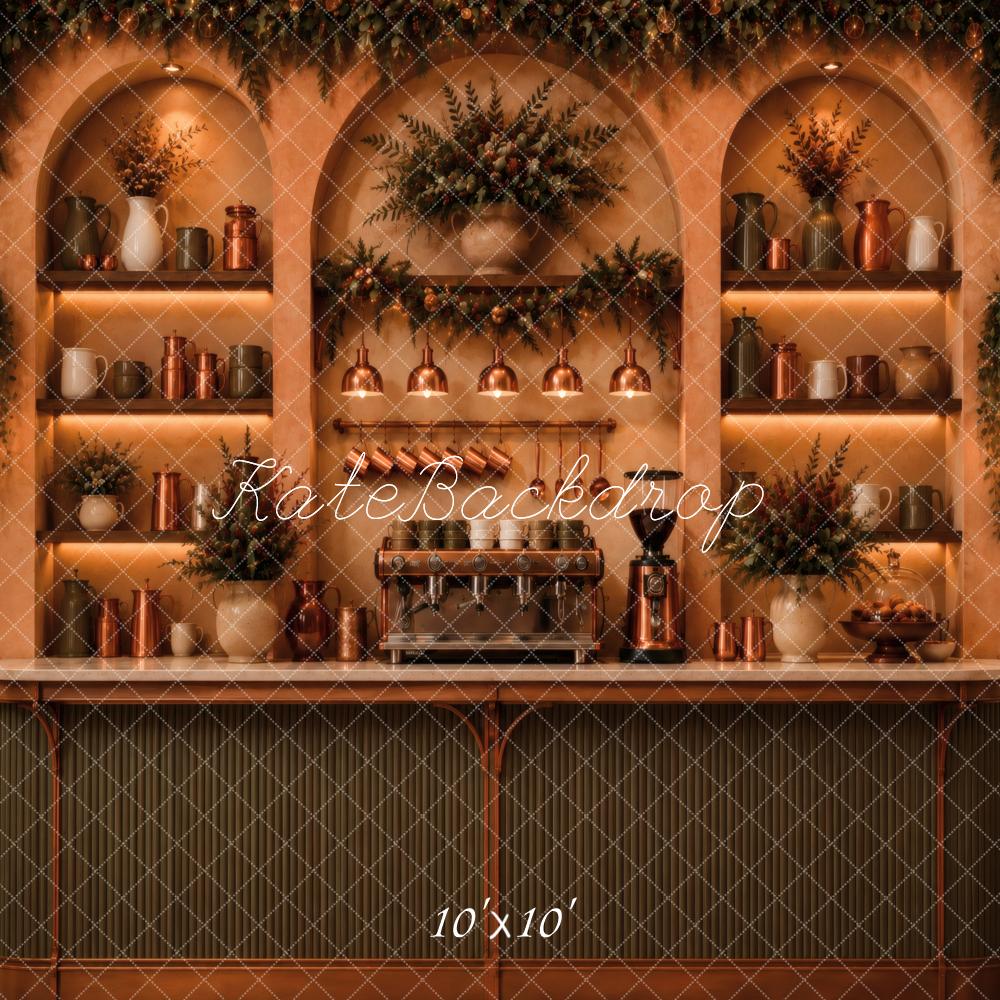 Kate Coffee Bar Arch Cabinet Shelves Warm Floral Decor Printed Backdrop Designed by Vertigo Productions