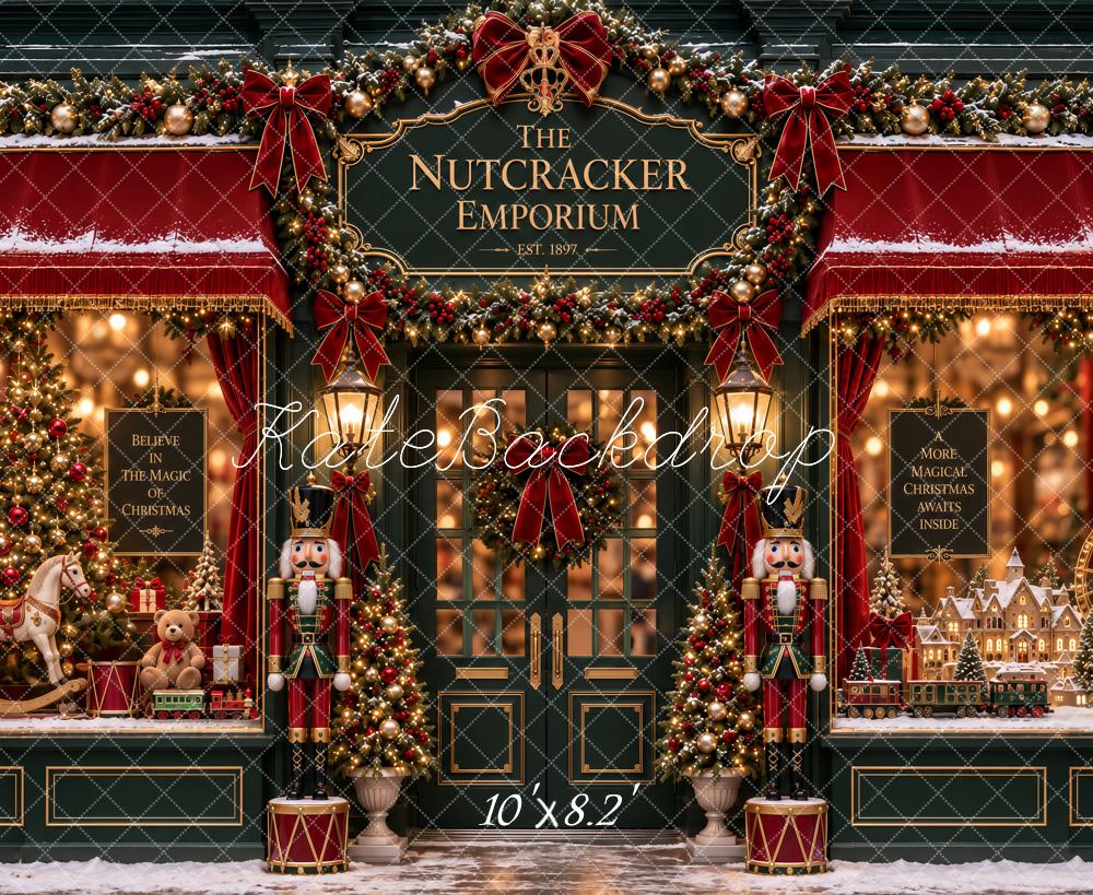 Kate Christmas Nutcracker Emporiumat Toy Shop Storefront Snow Printed Backdrop Designed by Ashley Paul
