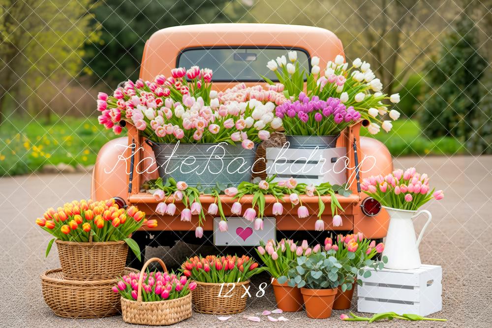 Kate Spring Truck Tulip Flower Baskets Printed Backdrop Designed by Patty Roberts