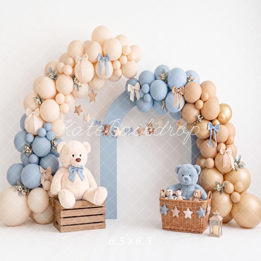 Kate Cake Smash Teddy Bear Balloon Arch Bow Printed Backdrop Designed by Angela Miller
