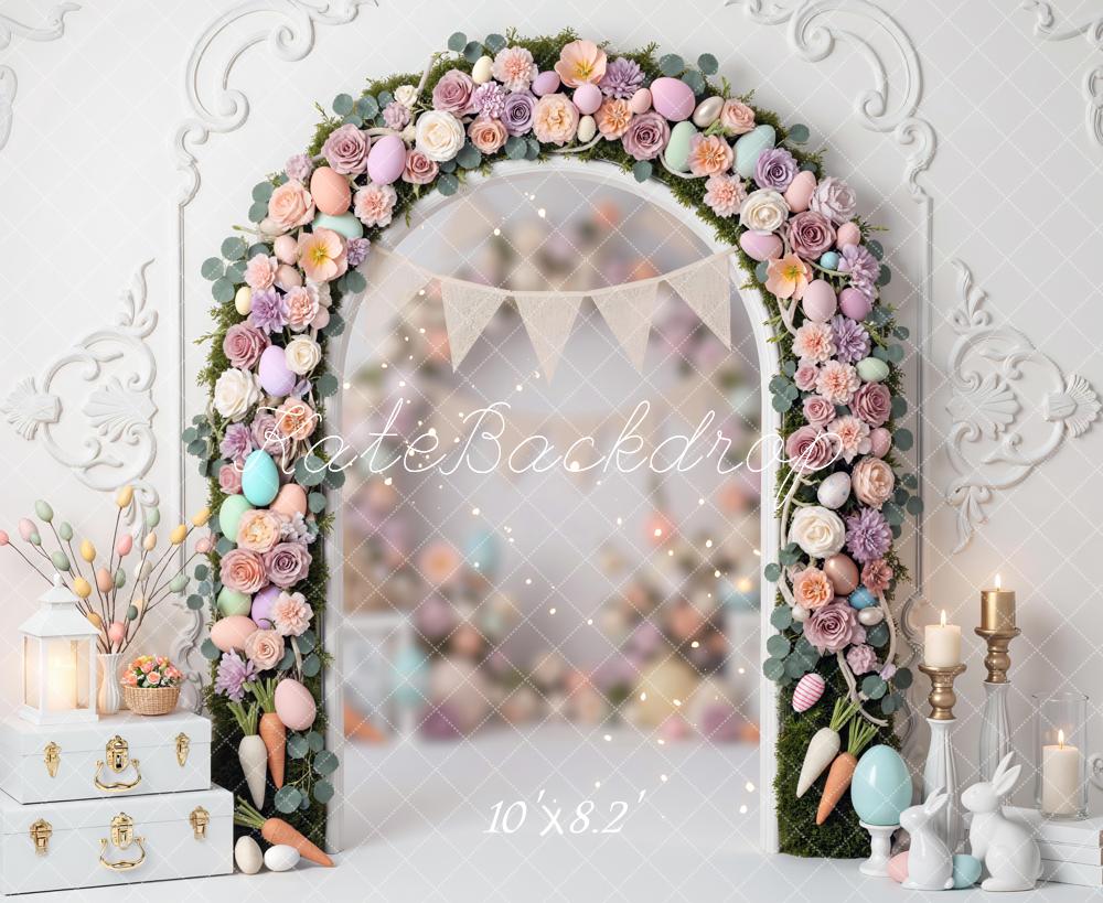 Kate Easter Bunny Flower Arch Pastel Eggs Backdrop Designed by Mini MakeBelieve