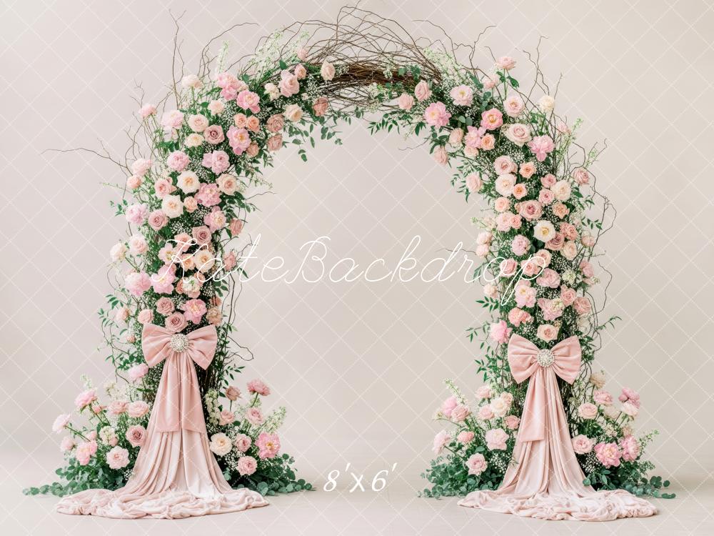 Kate Spring Flower Arch Pink Roses Greenery Bows Backdrop Designed by Patty Roberts