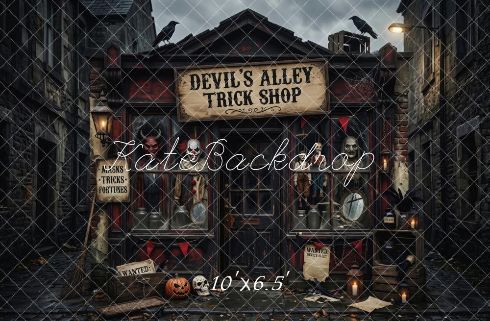 Kate Halloween Haunted Trick Shop Alley Dark Black Printed Backdrop Designed by Patty Roberts