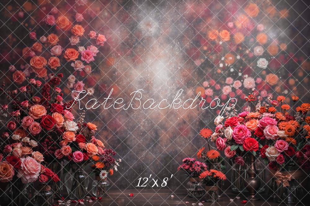 Kate Floral Pink Red Flower Arrangement Bokeh Backdrop Designed by Mini MakeBelieve