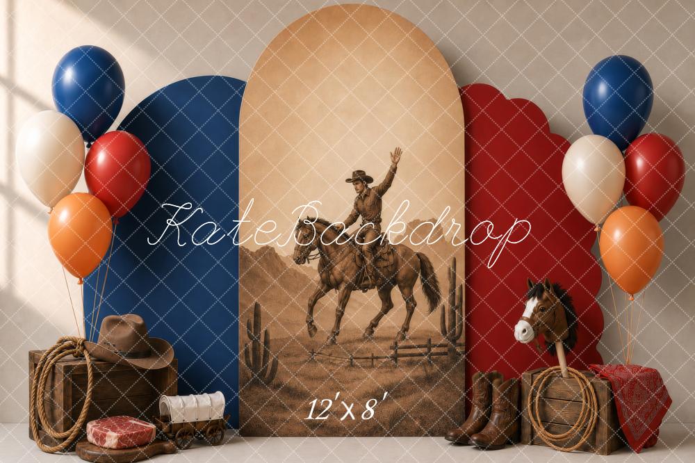 Kate Western Cowboy Rodeo Sepia Horse Balloons Printed Backdrop Designed by Shutter Swan Studios