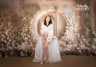 Kate Mother's Day Floral Moon Arch White Roses Wedding Printed Backdrop Designed by Emetselch