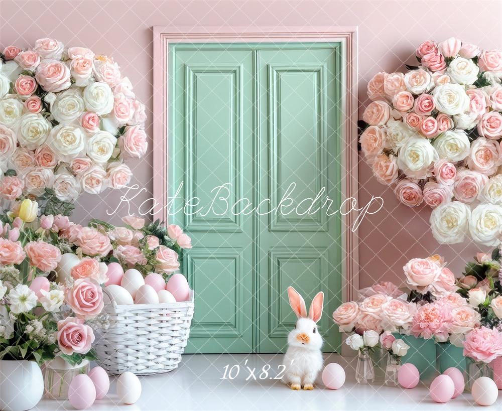 Kate Easter Bunny Floral Mint Door Backdrop Designed by Mini MakeBelieve
