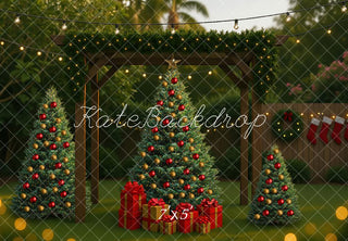 Kate Christmas Trees Backyard Lights Gifts Printed Backdrop Designed by Mini MakeBelieve