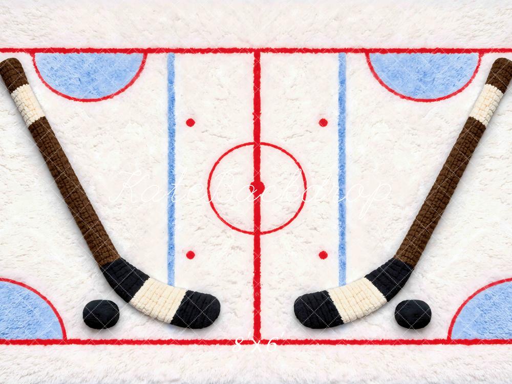 Kate Newborn Hockey Rink Sticks Puck Printed Backdrop Designed by Mini MakeBelieve