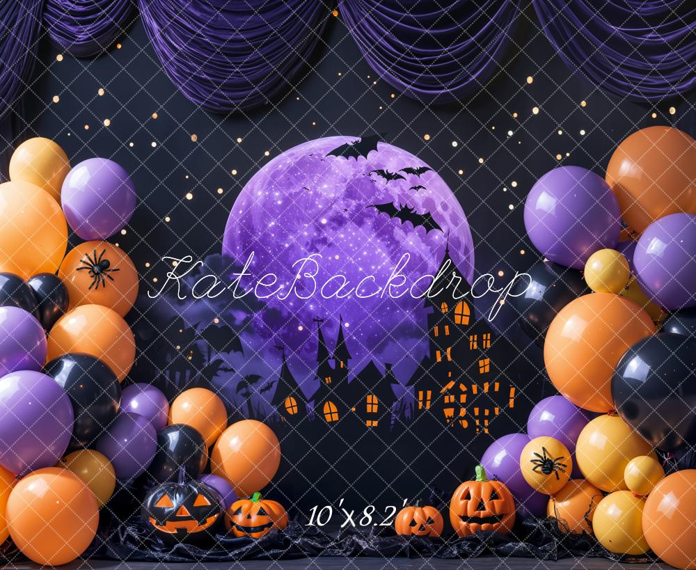 Fondo di compleanno di Halloween Luna Palloncini Zucche Design di Emetselch