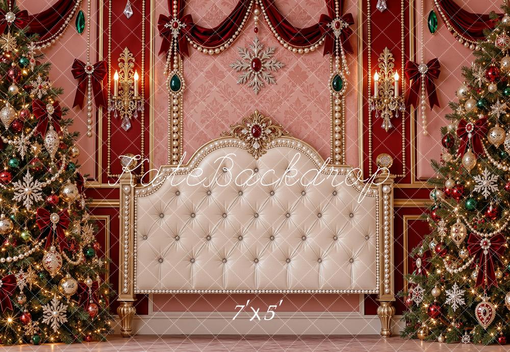 Kate Christmas Headboard Tufted Ornate Jewel Christmas Trees Printed Backdrop Designed by Shutter Swan Studios