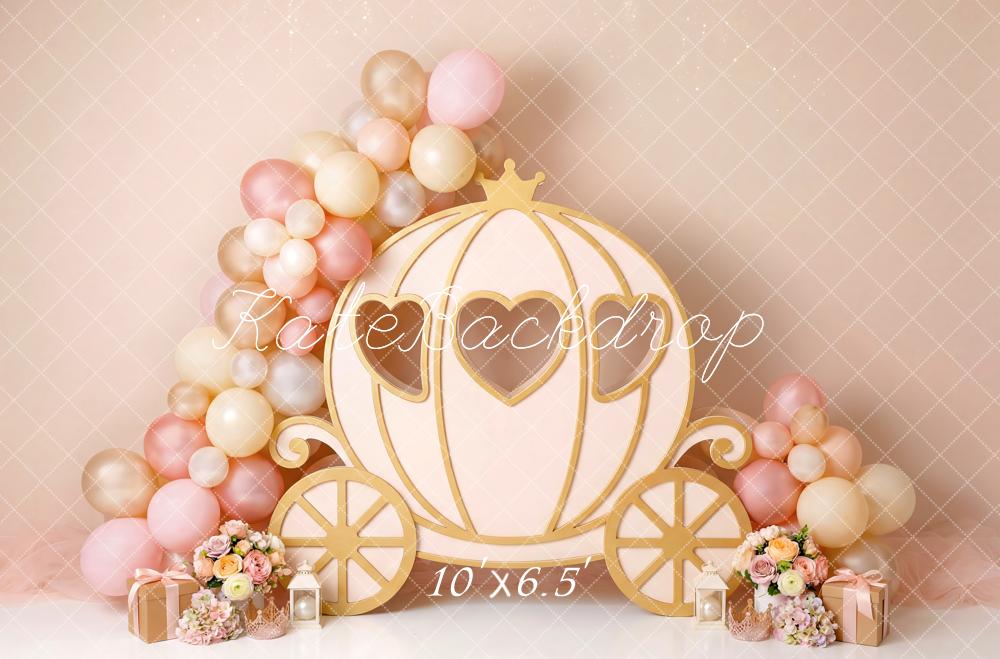 Kate Fairy Fantasy Carriage Pink Balloons Flowers Printed Backdrop Designed by Patty Roberts