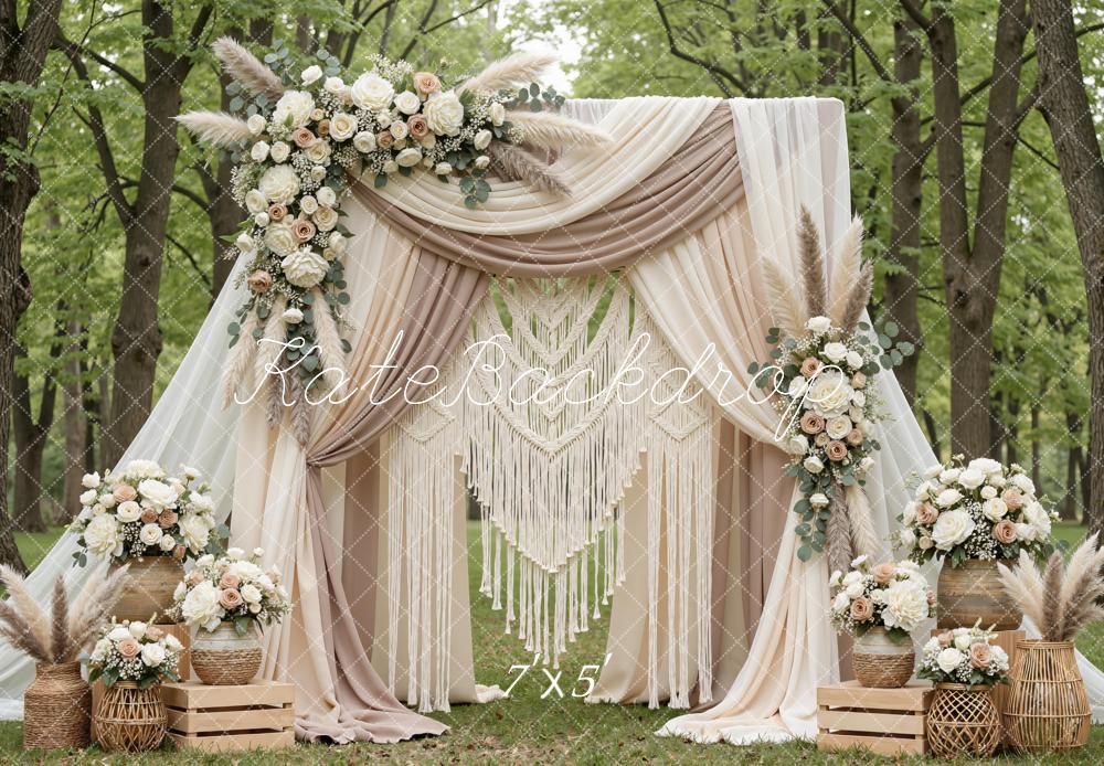 Kate Boho Flower Arch Macrame Drapes Backdrop Designed by Mini MakeBelieve