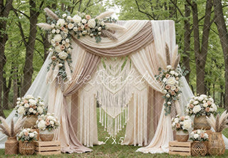 Kate Boho Flower Arch Macrame Drapes Printed Backdrop Designed by Mini MakeBelieve