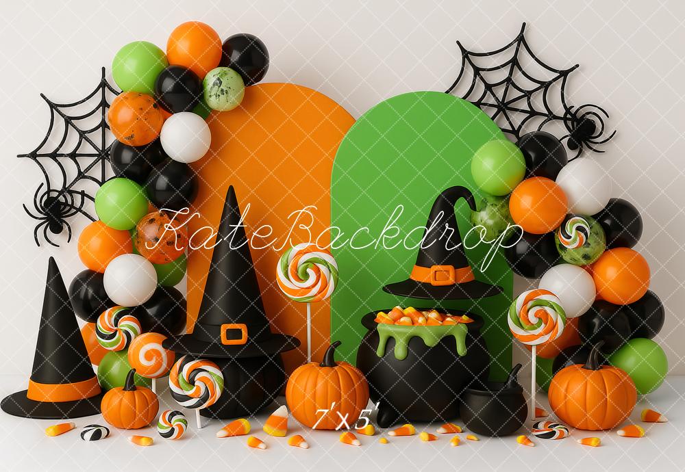 Kate Halloween Witch Hat Pumpkin Cauldron Balloons Backdrop Designed by Ashley Paul