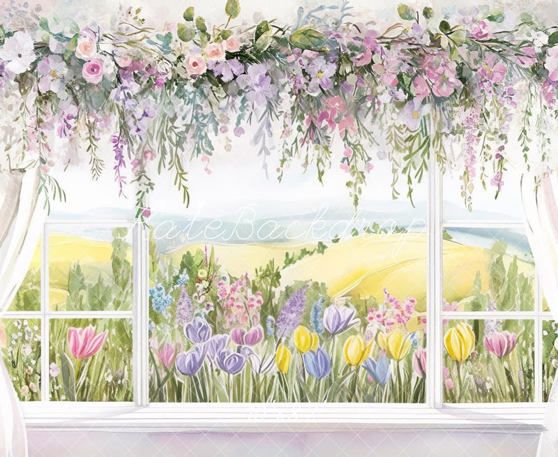 Spring Blossom Garden Window Backdrop