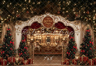 Kate Christmas Amusement Park Arch Christmas Trees Printed Backdrop Designed by Emetselch
