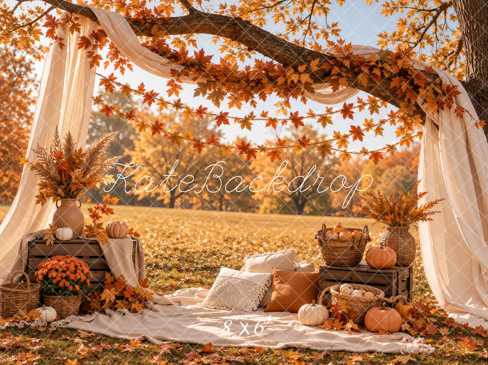 Kate Fall Orange Pumpkin Draped Canopy Printed Backdrop Designed by Emetselch
