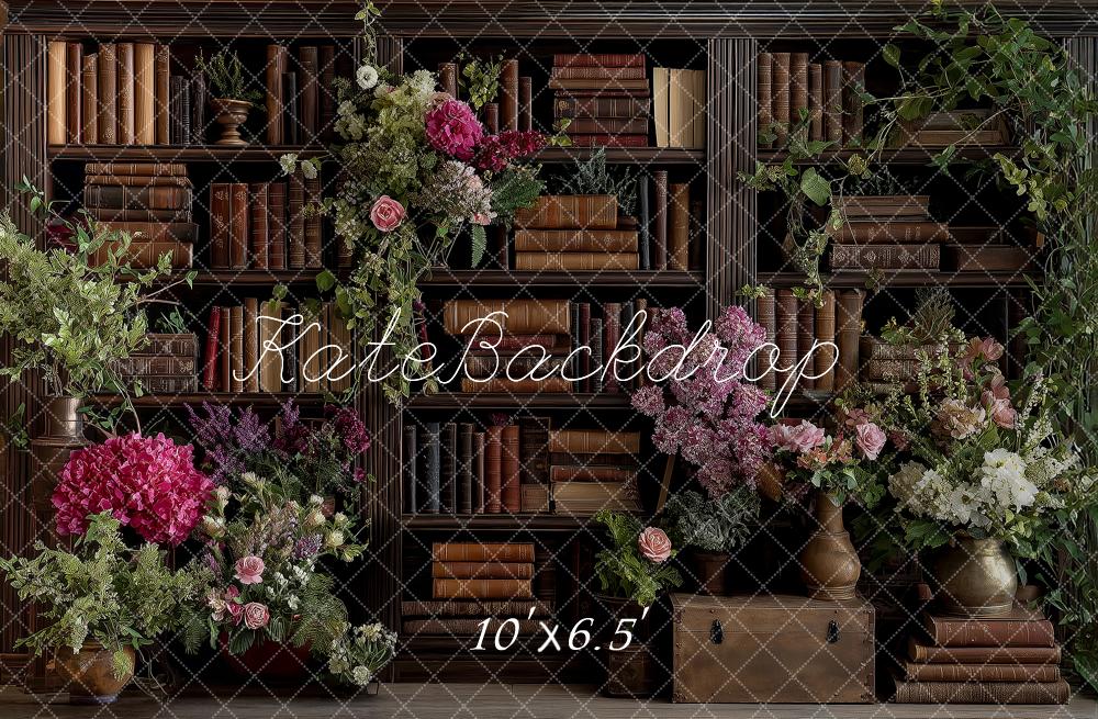 Kate Bookshelf Flower Arch Printed Backdrop Designed by Angela Miller