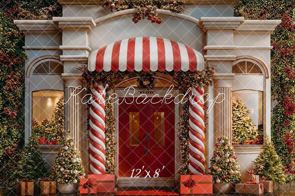 Kate Christmas Candy Cane Columns Red Door Trees Backdrop Designed by Emetselch
