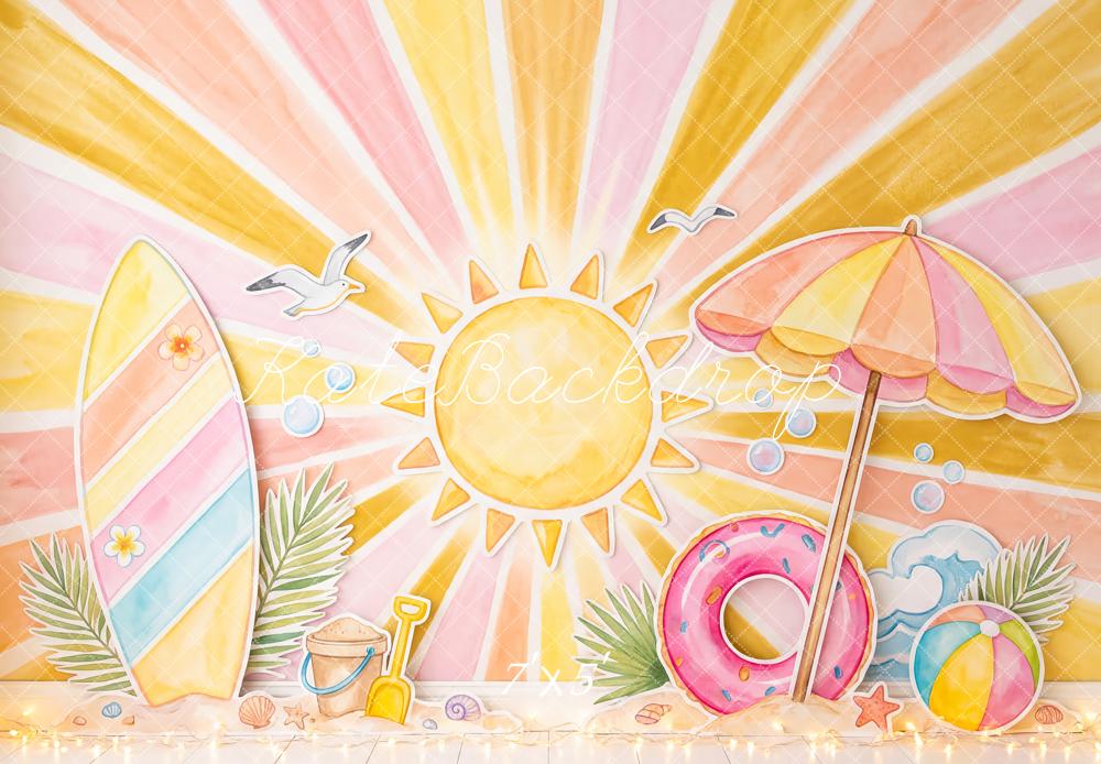 Kate Summer Beach Sun Surfboard Umbrella Float Kids Printed Backdrop Designed by Patty Roberts