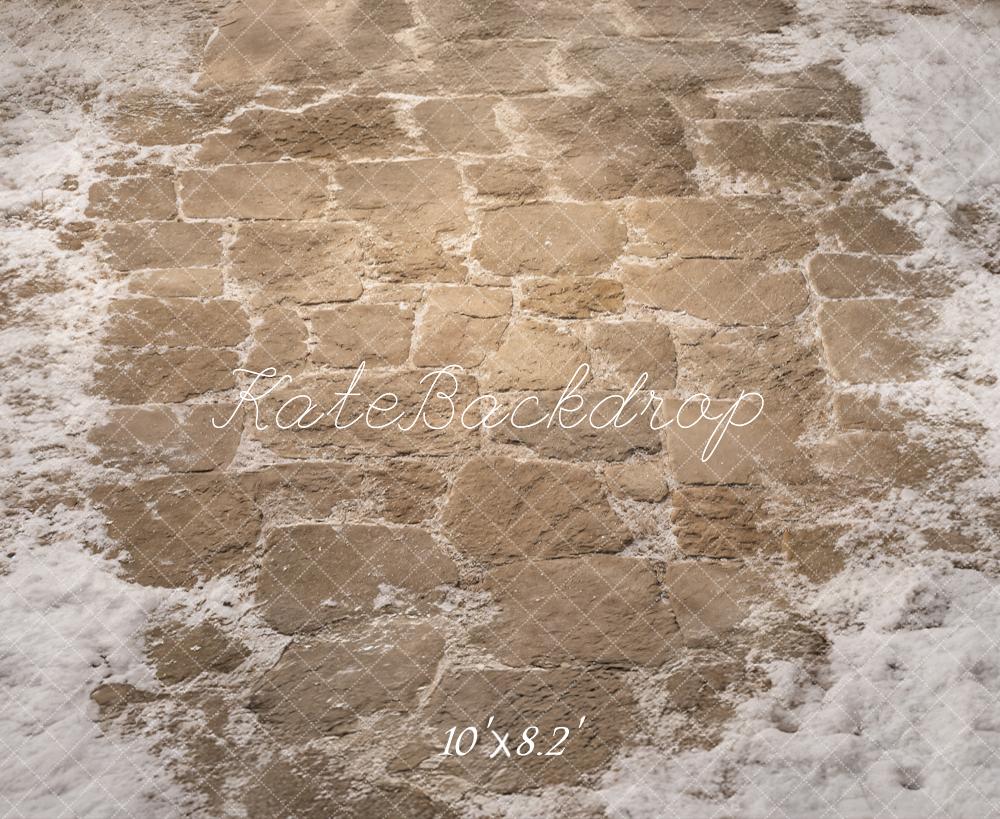 Kate Winter Cobblestone Floor With Snow Printed Backdrop Designed by Kate Image