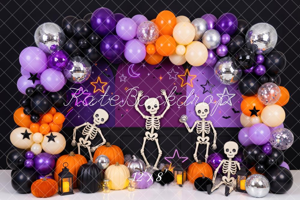 Kate Halloween Skeleton Dance Party Balloons Disco Ball Printed Backdrop Designed by Patty Roberts
