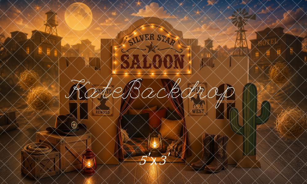 Kate Western Cowboy Dreams Of The Frontier Saloon Moon Town Printed Backdrop Designed by Ashley Ward