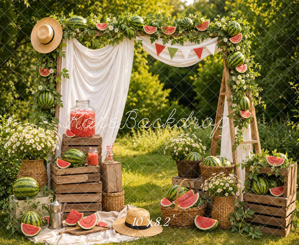 Kate Summer Watermelon Picnic Crates Arch Printed Backdrop Designed by Emetselch