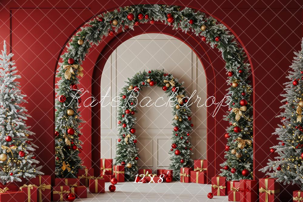 Kate Christmas Red Arch Garland Gift Boxes Backdrop Designed by Patty Roberts