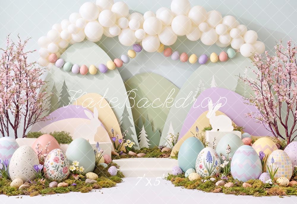 Kate Easter Cake Smash Pastel Egg Bunny Balloon Arch Printed Backdrop Designed by Angela Miller