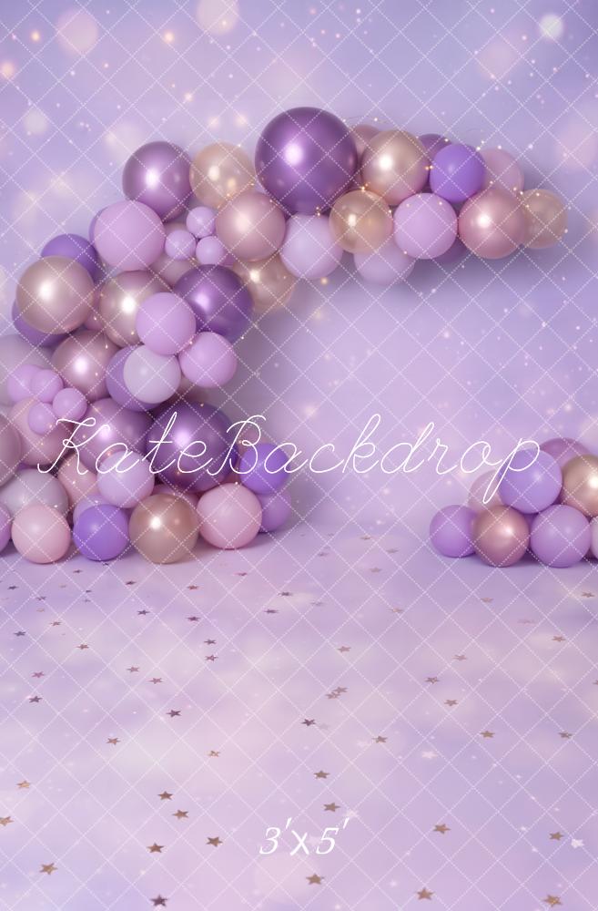 Kate Cake Smash Purple Balloon Arch Star Floor Printed Backdrop Designed by Emetselch
