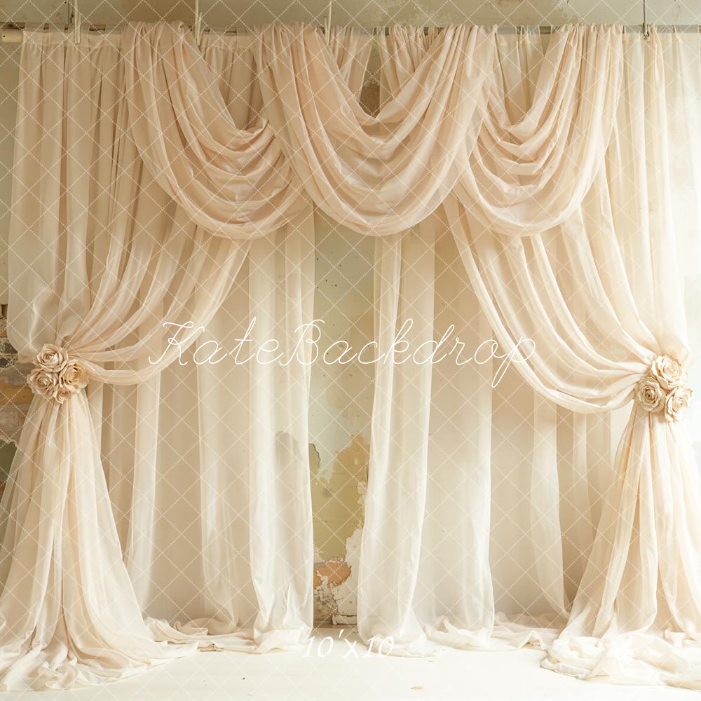 Kate Mother's Day Beige Draped Curtains Vintage Wall Backdrop Designed by Emetselch