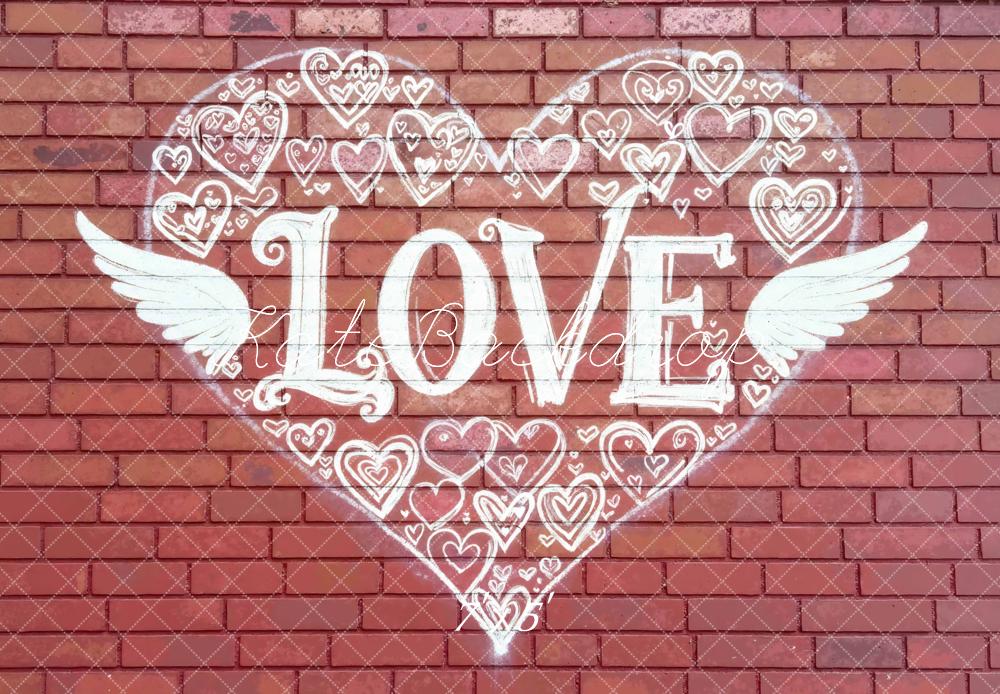 Kate Valentines Love Heart Wings Graffiti Brick Wall Backdrop Designed by Mini MakeBelieve