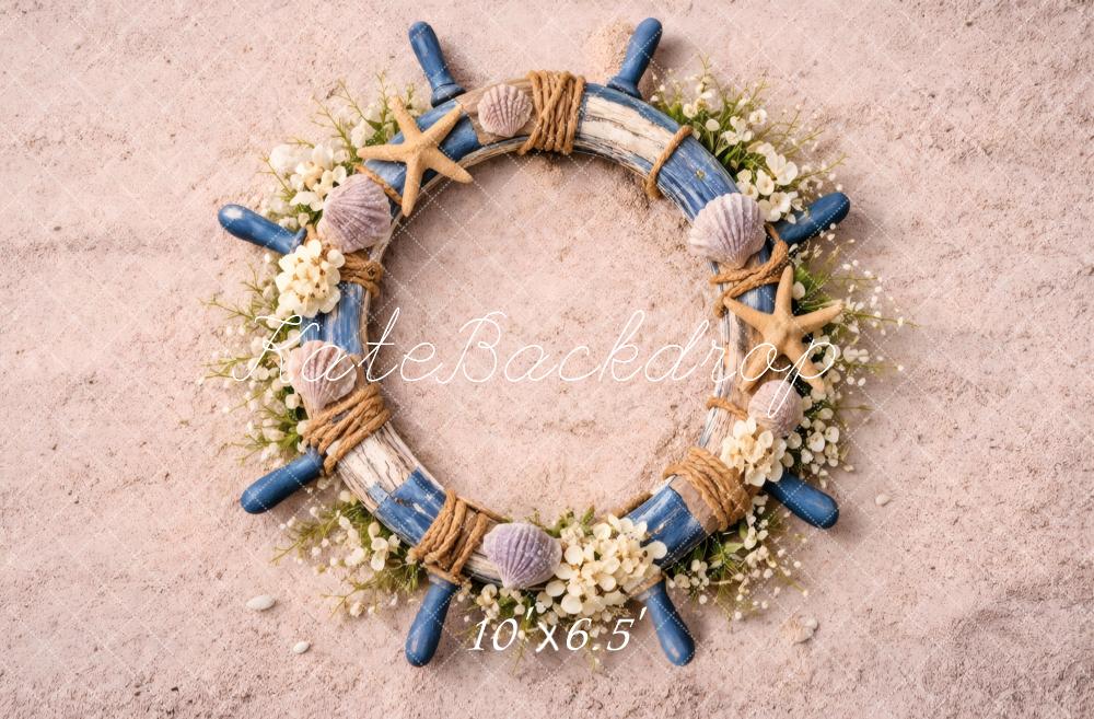 Kate Newborn Nautical Wheel Starfish Seashell Floor Printed Backdrop Designed by Vertigo Productions