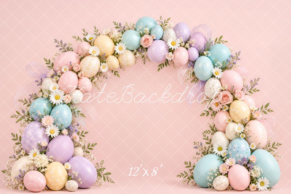 Kate Easter Pastel Egg Flower Arch Pink Printed Backdrop Designed by Emetselch
